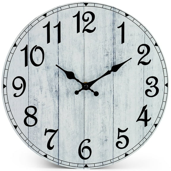 QKURT 10inch Wall Clock, Vintage Rustic Wood Grain Clocks Battery Operated Silent Non Ticking for Kitchen Bathroom, Living Room, Bedrooms, Dining Room, Office, Grey