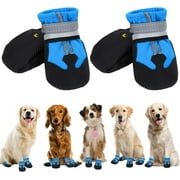 QKURT 4pcs Dog Boots Paw Protector, Waterproof Dog Shoes with Reflective Straps, Adjustable Washable Non-Slip Dog Shoes Dog Boots for Medium Dogs(M), Blue