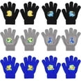 thumbnail image 1 of QKURT 6 Pairs Kids Magic Gloves, Unisex Winter Knit Gloves Warm Children Mitten Stretchy Full Finger Kids Mitten Gloves with Dinosaurs Pattern for 5-12 Years Old, 1 of 7