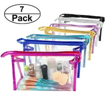QKURT 7 Packs Clear Makeup Bags, Transparent Clean Cosmetic Bags With Zipper, Portable PVC Clear Toiletry Pouch for Vacation, Travel, Bathroom | Fashion Waterproof Clear Toiletry Bags