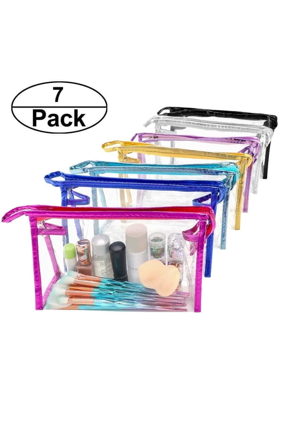 7 Packs Clear Makeup Bags, Transparent Clean Cosmetic Bags With Zipper, Portable PVC Clear Toiletry Pouch for Vacation, Travel, Bathroom | Fashion Waterproof Clear Toiletry Bags