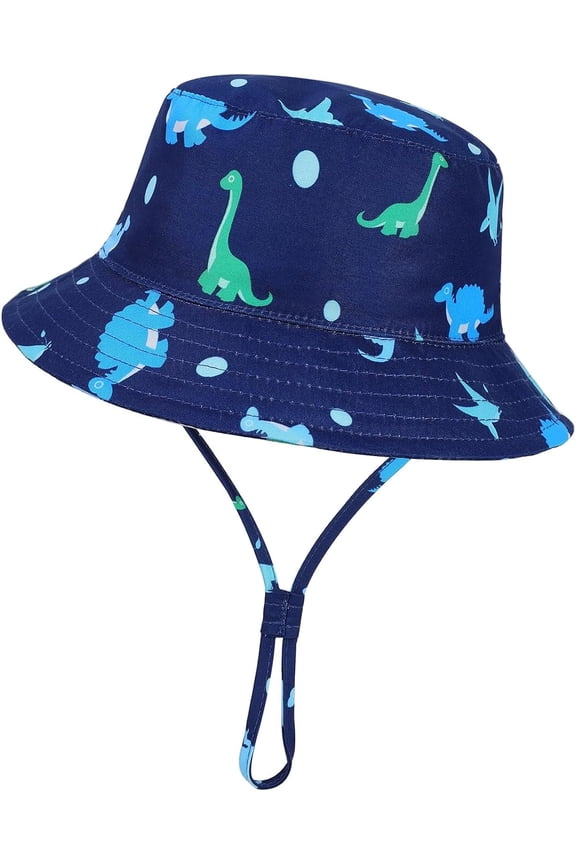 Kids Sun Hat Dinosaur Bucket Hat Adjustable Beach Cap Toddlers Fisherman Hat, Windproof Wide Brim Summer Sunhat with Breathable Mesh Lining for Boys Girls