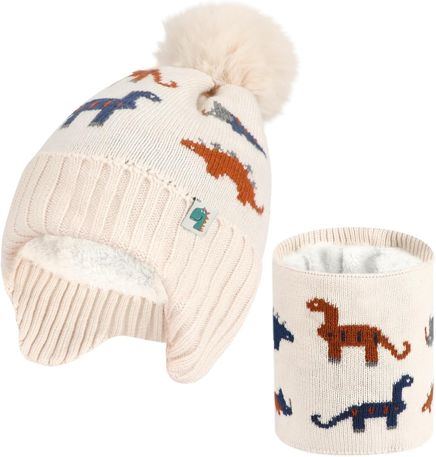 QKURT Kinder Winter Set - Strickmütze & Handschuhe Mit Einhorn-Muster - Für 3-5 Jahre