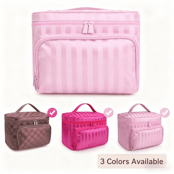 QKURT Makeup Bag Travel Cases Cosmetic Bag with Handle for Women Girls Men Travel Organizers, Enough space Organizers, Pink