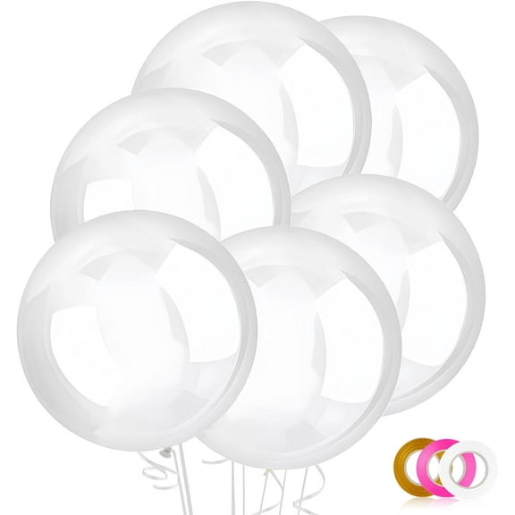 QKURT PE Confetti Clear Bobo 20 in Balloons with 3 Rolls Ribbons, 10 Piece