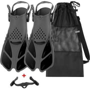 QKURT Snorkel Fins, Swimming Fins with Adjustable Buckles Open Heel, Diving Flippers for Men Women Youth Travel Size Short Fins for Snorkeling Diving Swimming, L/XL, Black
