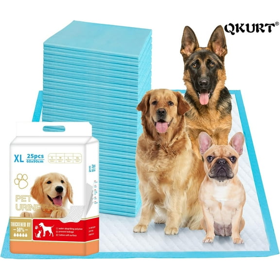 QKURT Training Pads, Dog & Puppy Pads, XL, 23.6x35.4 in, 25 Count, Disposable Dog Pee Pads, Leak-Proof High-Absorbency Disposable Puppy Pads Dog Pet Pee Pads Pet Supplies