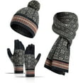thumbnail image 1 of QKURT Women’s Beanie Gloves Scarf Set, Winter Thermal Pom Pom Hats Mittens Neck Scarf Set for Ladies Girls Outdoor Wearing, 1 of 7