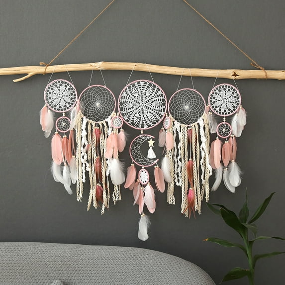 QKW 5-Piece Large-sized dreamcatcher set Bohemian Wall Decoration,Hanging decorations in the living room and bedroom, pink，29.5*39.3 Inches