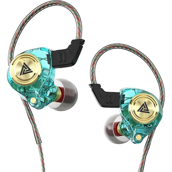 QKZ AK3 in Ear Monitor Headphones, Portable 3.5mm Wired Gaming IEM in-Ear Earphones Ear Buds, HiFi Stereo Headphone Cool Clear Blue Green Inear Monitors Earbuds for Singers Musicians with Mic