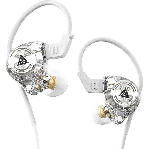 QKZ AK3 in Ear Monitor Headphones, Portable 3.5mm Wired Gaming IEM in-Ear Earphones Ear Buds, HiFi Stereo Headphone Cool White Clear Inear Monitors Earbuds for Singers Musicians with Mic