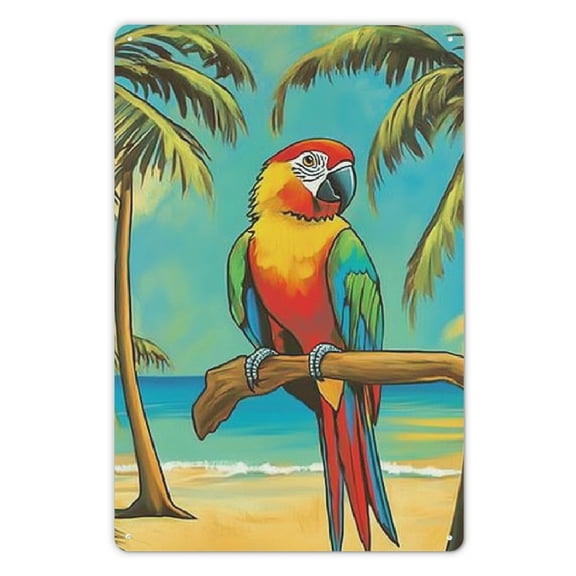 QKZF 12X8 Inch Spring/Summer Retro Bohemian Parrot Tin Sign, Decorate Home Wall Living Room Bedroom
