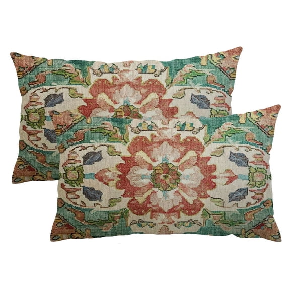 QKZF 12x20 Inch Set of 2  Vintage Boho Pillowcase Green Cushion Covers Chic Farmhouse Pillow Protector for Home Sofa Couch
