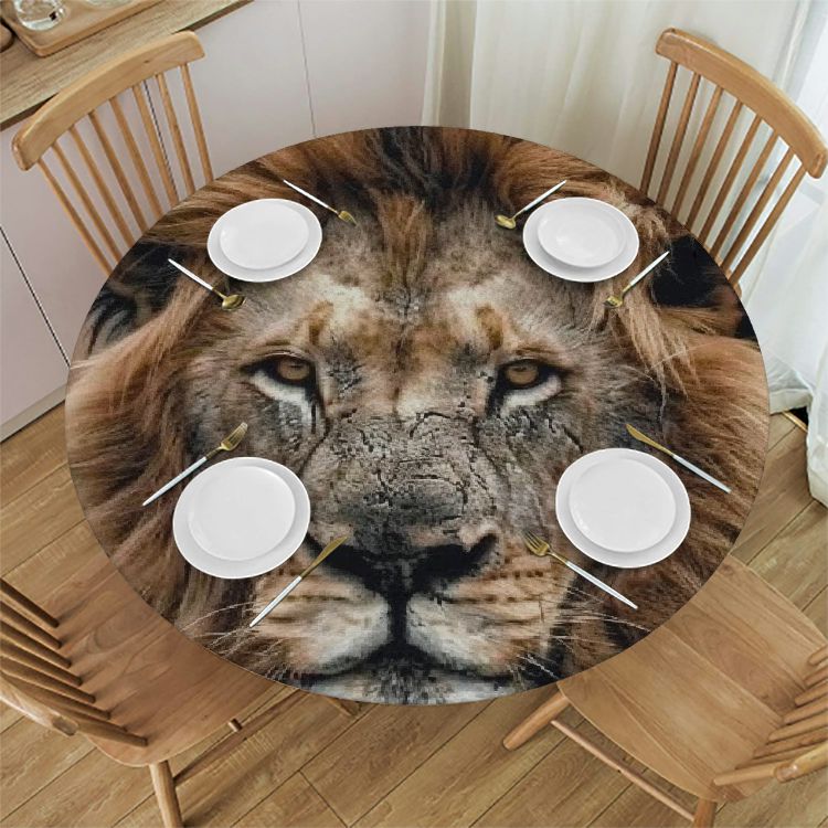 QKZF Adult Male Lion Round Tablecloths Washable Table Clothes Cover for ...