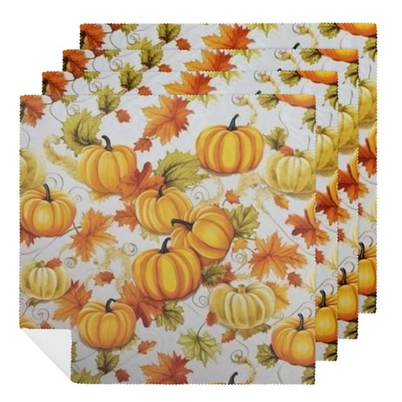 QKZF Autumn Floral Pumpkin Fall Forest Maple Leaves Cloth Napkins, Soft; Comfortable Polyester Dinner Napkin for Family, Restaurant, Weddings, Parties