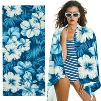 QKZF Beach Towel, Blue Hibiscus Floral Beach Towel Oversized Sand Proof Absorbent, Quick-Dry Bath Pool Swim Towel for Vacation 30x60in