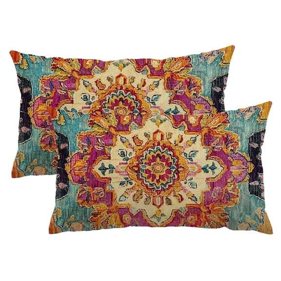 QKZF Boho Vintage Throw Pillow Cover Carpet Pattern Antique Ethnic Decorative Orange Pillow Cases Home Decor Rectangle 12x20 Set of 2 Pillowcase  12x20inch