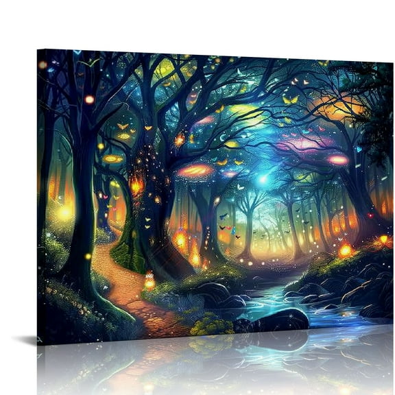 QKZF Botanical Wall Art Forest Fantasy Tree Wall Art for Bathroom Bedroom Living Room Kitchen Office Home Decoration Framed Ready to Hang