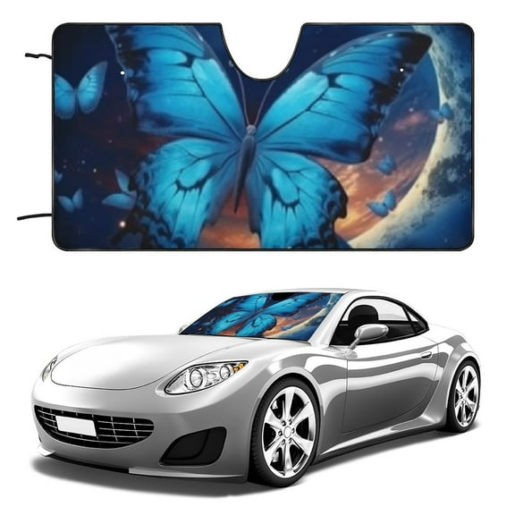 QKZF Butterfly Moon Windshield Sun Shade,Dolphins Folding Auto Sunshade for Car Truck SUV Sedans Sun Visor Protector Sun Cover for Car Windshield 51x28in