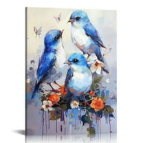 QKZF Canvas Wall Art,Three Blue Birds Print Canvas Painting for Bedroom Living Room Kitchen Bathroom Corridor Dining Room Hotel Decor