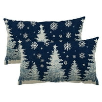 QKZF Christmas Pillow Covers 12x20 Inch Set of 2 Navy Christmas Tree Snowflakes Decor Throw Pillows Winter Xmas Holiday Outdoor Lumbar Cushion Cases for Couch Bed Decorations 12x20inch