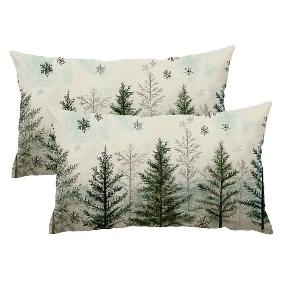 QKZF Christmas Pillow Covers 12x20 Set of 2 Watercolor Christmas Trees Decorations Christmas Pillows Snowflake Holiday Cushion Case for Home Couch 12x20inch