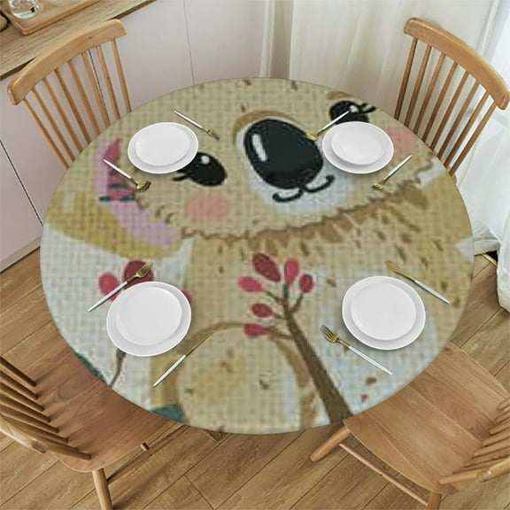 QKZF Cute Color Round Tablecloth with Umbrella Hole and Zipper Waterproof Elastic Table Cover for Patio Outdoor Picnic Party,Fits Tables up to 31-35
