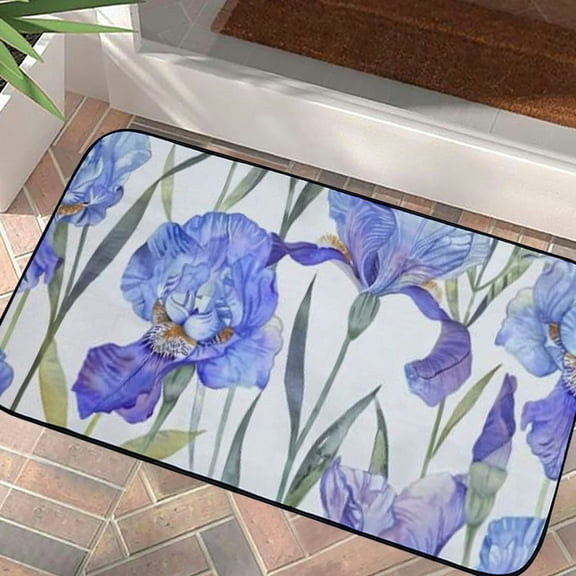 QKZF Doormat Purple Iris Flowers and Leaves Door Mat Decor Front Door Rugs for Entrance Outdoors/Indoor/Bathroom/Kitchen/Bedroom/Entryway Floor Mats 19.68*39.37 in