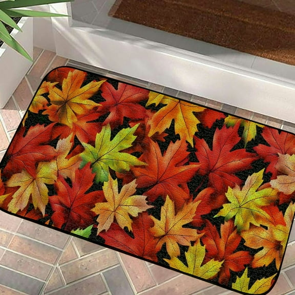 QKZF Fall Kitchen and Door Rug, Fall Maple Leaves Kitchen Mat, Seasonal Holiday Cooking Washable Non-Slip Floor Mat for Fall Autumn Thanksgiving Day Kitchen Decor 19.68*39.37 in