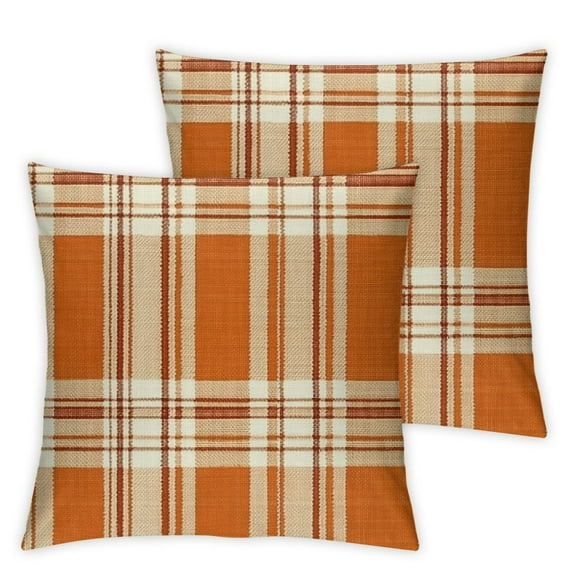 QKZF Fall Pillow Covers Set of 2 Burnt Buffalo Plaid Throw Pillows Case, Autumn Thanksgiving Outdoor Decorative Farmhouse Decor Cushion Covers for Sofa Bed Couch 12x12in