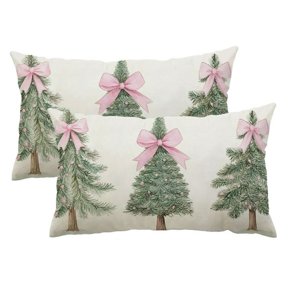 QKZF Glitter Christmas Tree Pillow Covers 12x20 Set of 2, Girly Christmas Pillow Covers for Couch Bed, Christmas Pillow Covers Decorative, Christmas Bedroom Living Room Decor 12x20inch