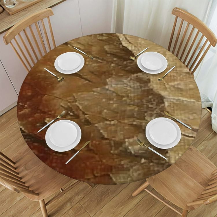 Round Tablecloths With Elastic Edge - Wood Grain Texture Waterproof Table Covers For Indoor & Outdoor