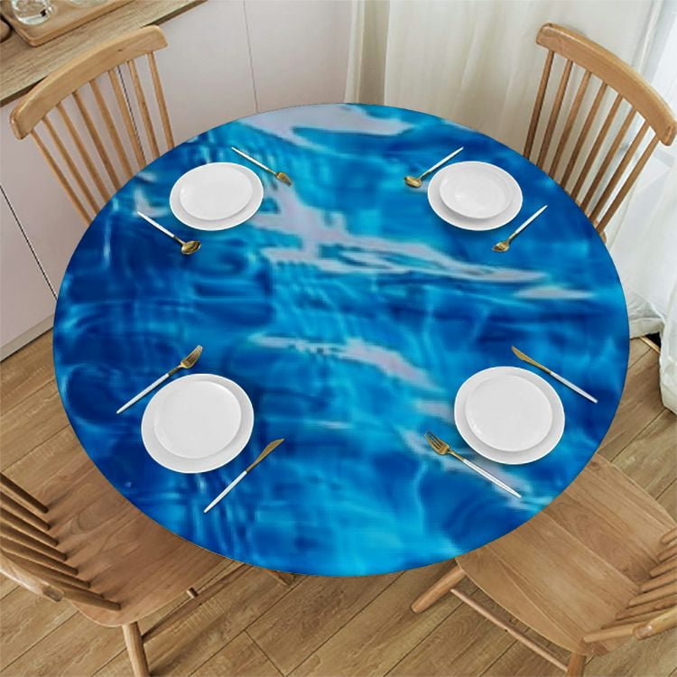 Pool Table Tablecloth QKZF Pcs Round Ocean Waves Tablecloths Disposable Plastic Ocean Blue ...