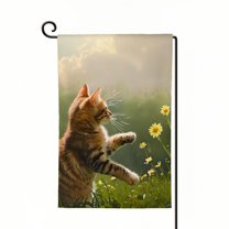 QKZF Plays with Dandelion in Back Light on Green Meadow Spring Summer Garden Yard Flag Double Sided Welcome House Flag for Patio Lawn Outdoor Home Decor White