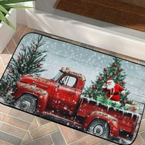 QKZF Red Truck Xmas Pine Tree Door Rug, Kitchen Mat for Floor Anti Fatigue, Winter Snowflake Merry Decor, Non Slip Kitchen Floor Mat