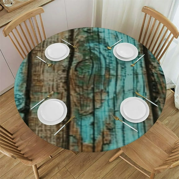 QKZF Round Table Cloth Shabby Turquoise Tablecloth Elastic Edge Fitted Table Cover Fits Tables Up to White