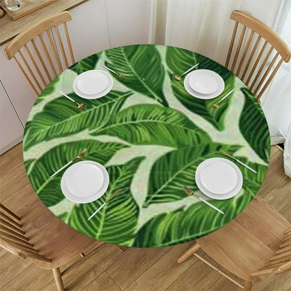 QKZF Round Tablecloth - for Restaurant Kitchen Dinning Tabletop Outdoor,Wipeable TableCloths Cover Mat Spill Proof Table Covers,Washable,Reusable TableCloths (Lime Green White