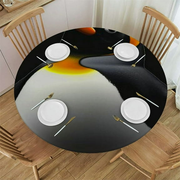 QKZF  Round Tablecloth Washable Table Cloth Penguin Image Tablecloths Wrinkle Free Table Cover for Dining Table Decorative Fabric Kitchen Tablecover for Outdoor Farmhouse Holiday 31-35