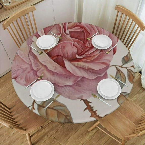 QKZF Round Vinyl Tablecloth with Flannel Backing Waterproof Oil-Proof PVC Table Cloth Stain-Resistant Wipeable Table Cover for Round Table White