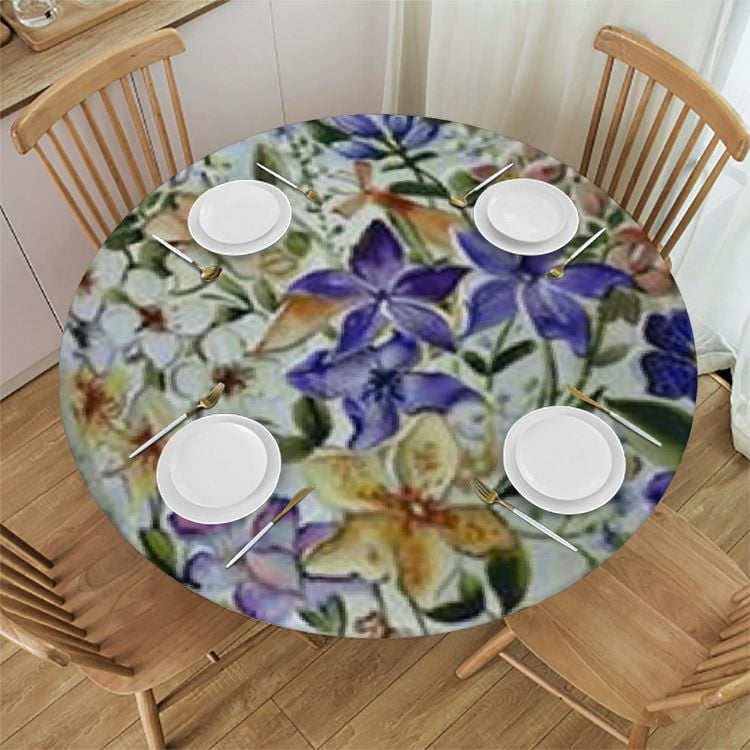 QKZF Summer Lilac Hydrangeas Round Embroidered Tablecloth,Round, Summer ...