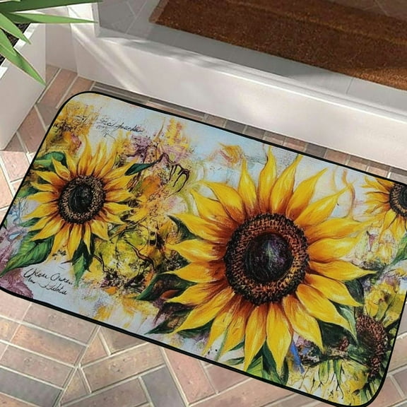 QKZF Sunflower Kitchen and Door Decor Rug, Farmhouse Country Kitchen Rug and Mat Non Skid Washable Absorbent Microfiber Kitchen Decoration Floor Mat 19.68*39.37 in