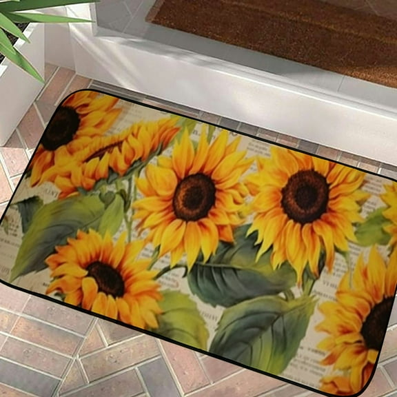 QKZF Sunflower Kitchen Rugs Decor Anti Fatigue Yellow Vintage Floral Farmhouse Non-Skid Kitchen Floor Mats Comfort Standing Mat Sink Carpet  19.68*39.37 in
