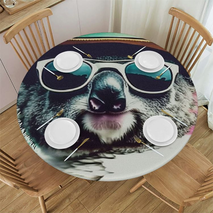 QKZF Sunglasses Animal Round Table Cover Elastic Fitted Edged ...