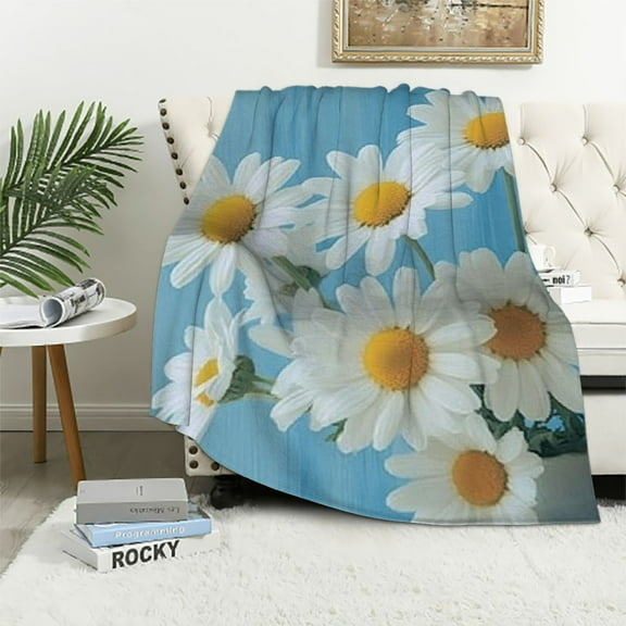 QKZF Ultra-Soft Fleece Blanket Elegant Spring Daisy Flowers Throw Blanket Lightweight Flannel Warm Throw Blanket All Seasons for Bed Couch Living 40x50in