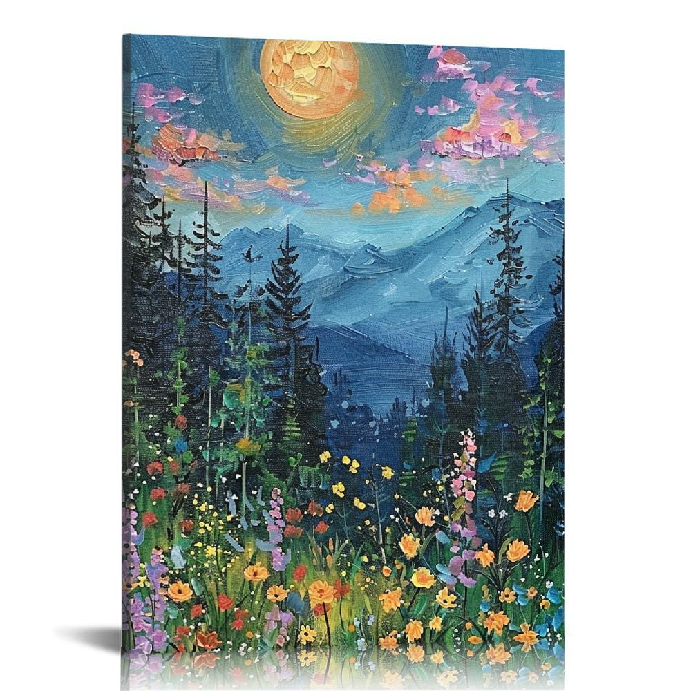 Mystical Full Moon Woodland Canvas Print, 12x16 Inch