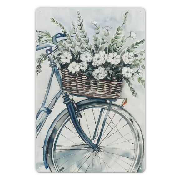 QKZF Vintage Bohemian Style Bicycle Tin Sign 12x8in Floral Decor, for Home Walls, Living Room, Bedroom