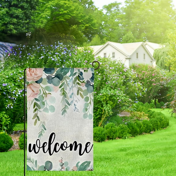QKZF Welcome Watercolor Floral House Flags Double Sided Wreath Frame Vivid Flowers Green Leaves Wedding Yard Flags Spring Summer Farmhouse Seasonal Outdoor Flag 12x18in