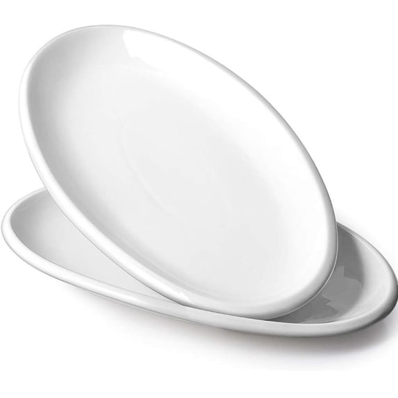 QLANS 16" White Serving Platters for Entertaining, Oval Serving Plates, Party Serving Trays and Platters Oven Safe, Porcelain Dinner Serving Tray Serving Dishes for Meat, Set of 2