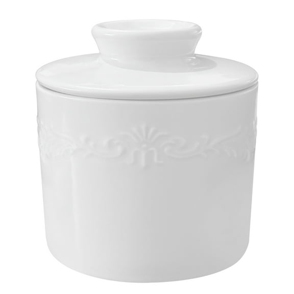 QLANS Butter Crock for Counter with Water Line For Spreadable Butter, Ceramic Butter Keeper, French Butter Dish with Lid, White