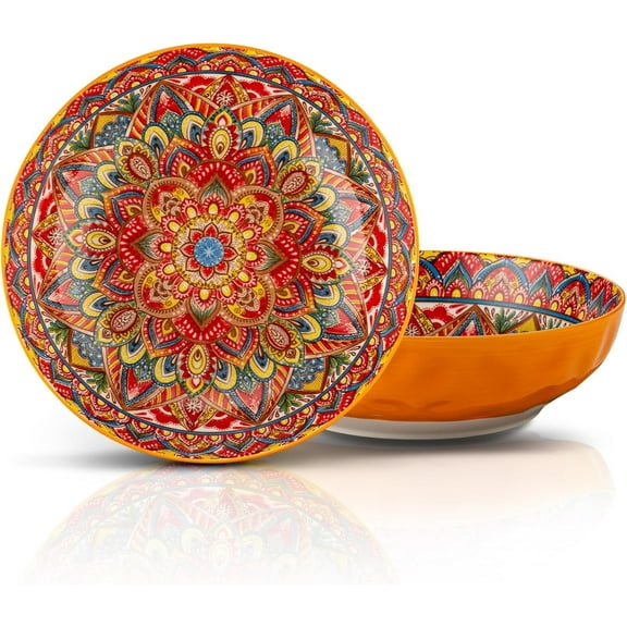 QLANS Large Serving Bowls,10.5 inch Fruit Salad Bowls, 75 Oz Pasta Bowls Set of 2,Decorative Serving Dishes for Entertaining, Vibrant Color Soup Bowls for Party,Microwave Dishwasher Safe